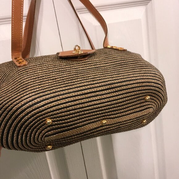 Eric Javits Squishee Woven Straw Shoulder Bag Leather Trim - Picture 4 of 12